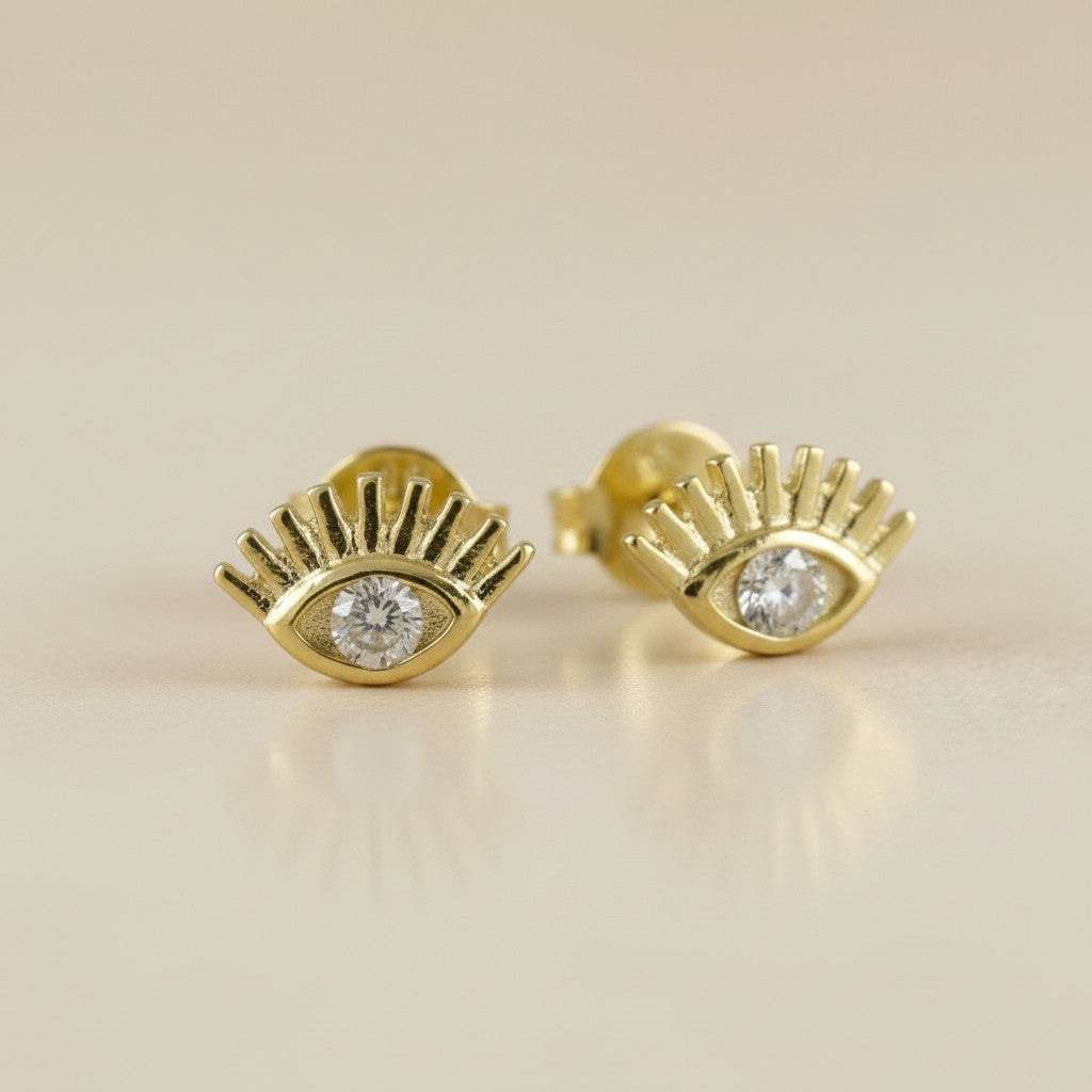 18k Gold Filled CZ Eye Stud Earrings — Playful, Protective & Quietly Magical