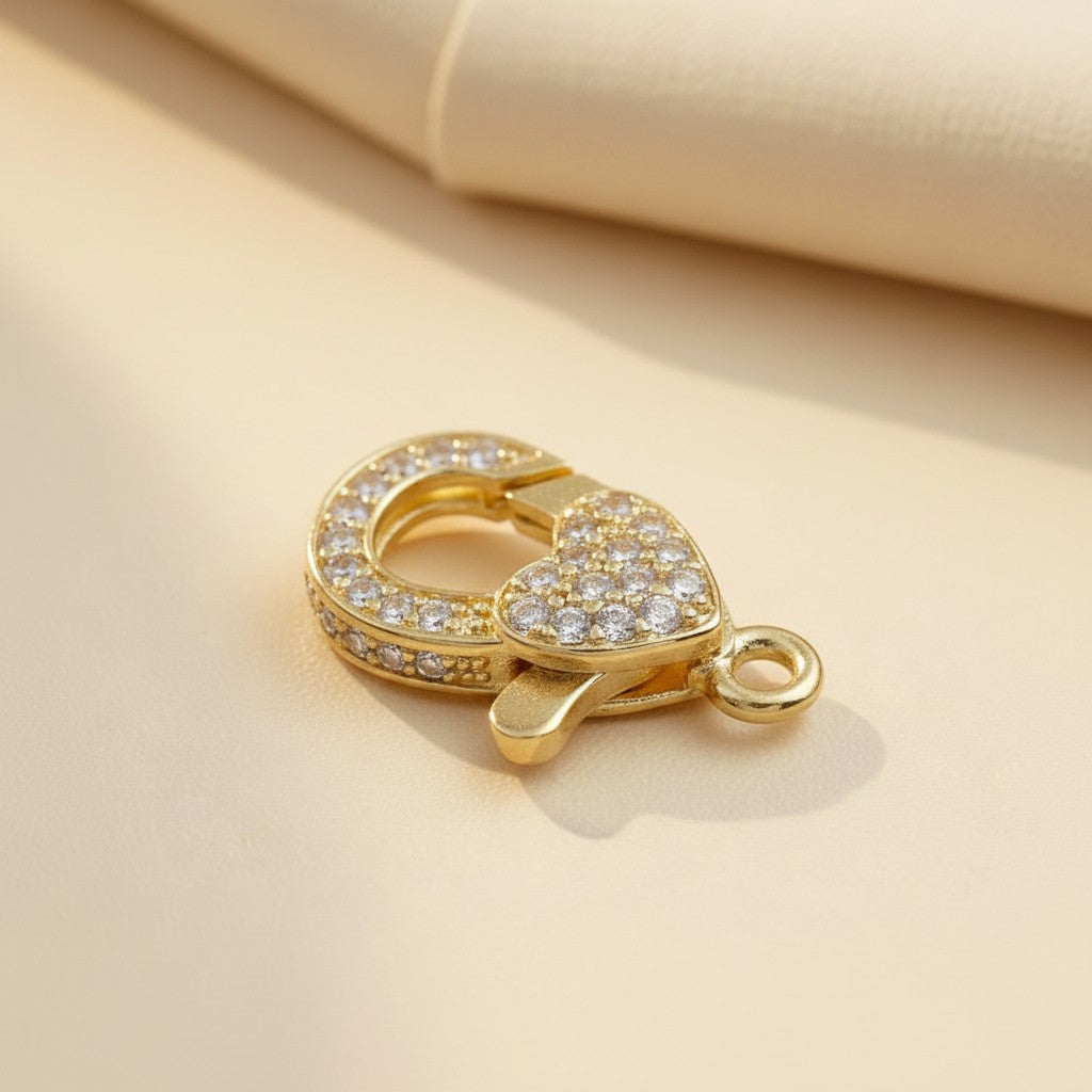 💛 18k Gold Filled Heart CZ Lobster Clasp — The Closure That Becomes Part of the Design.