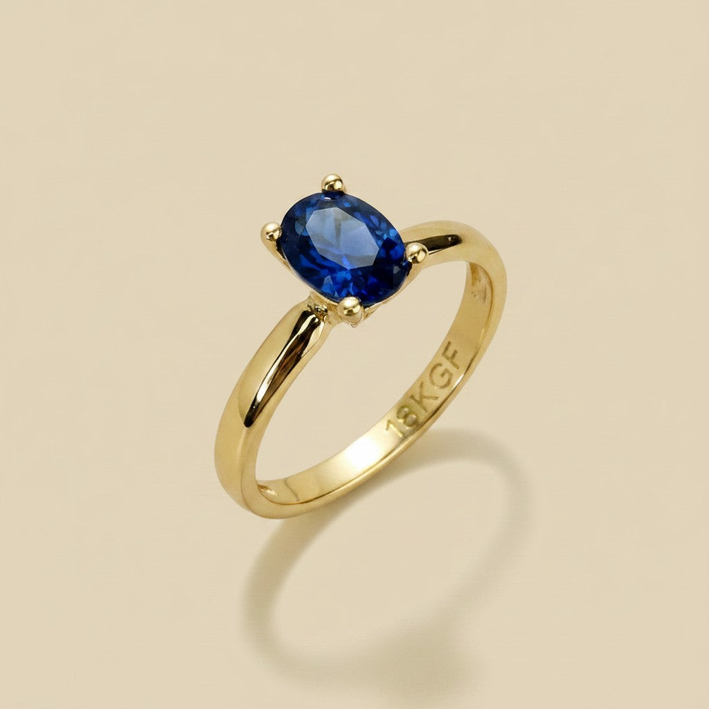 18k Gold Filled Royal Blue Solitaire Ring | Regal Elegance