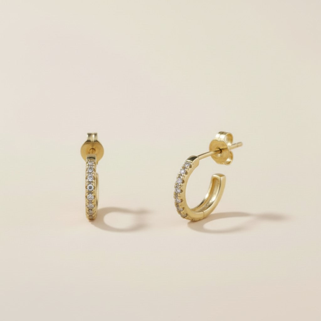 Delicate CZ Hoop Earrings - Minimalist Huggie Hoops for Women