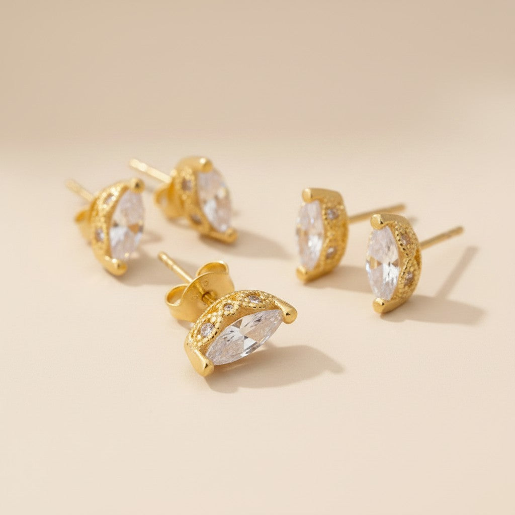 18k Gold Filled Vintage Marquise CZ Stackable Earrings | Elegant Ear Stacking Essential