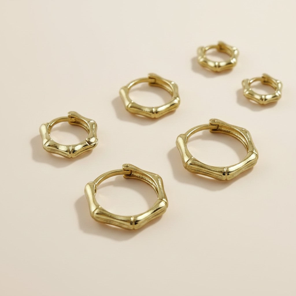 18k Gold Filled Bamboo Hoop Earrings | Sleek Distinctive Style
