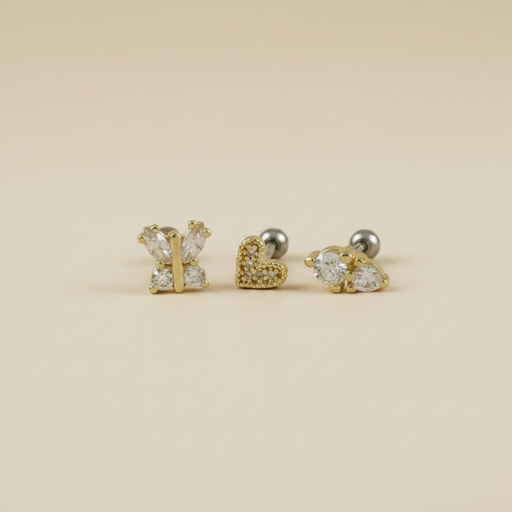 ✨ 18k Gold Filled CZ Piercing Studs — Three Styles. One Perfect Fit. Every Piercing.