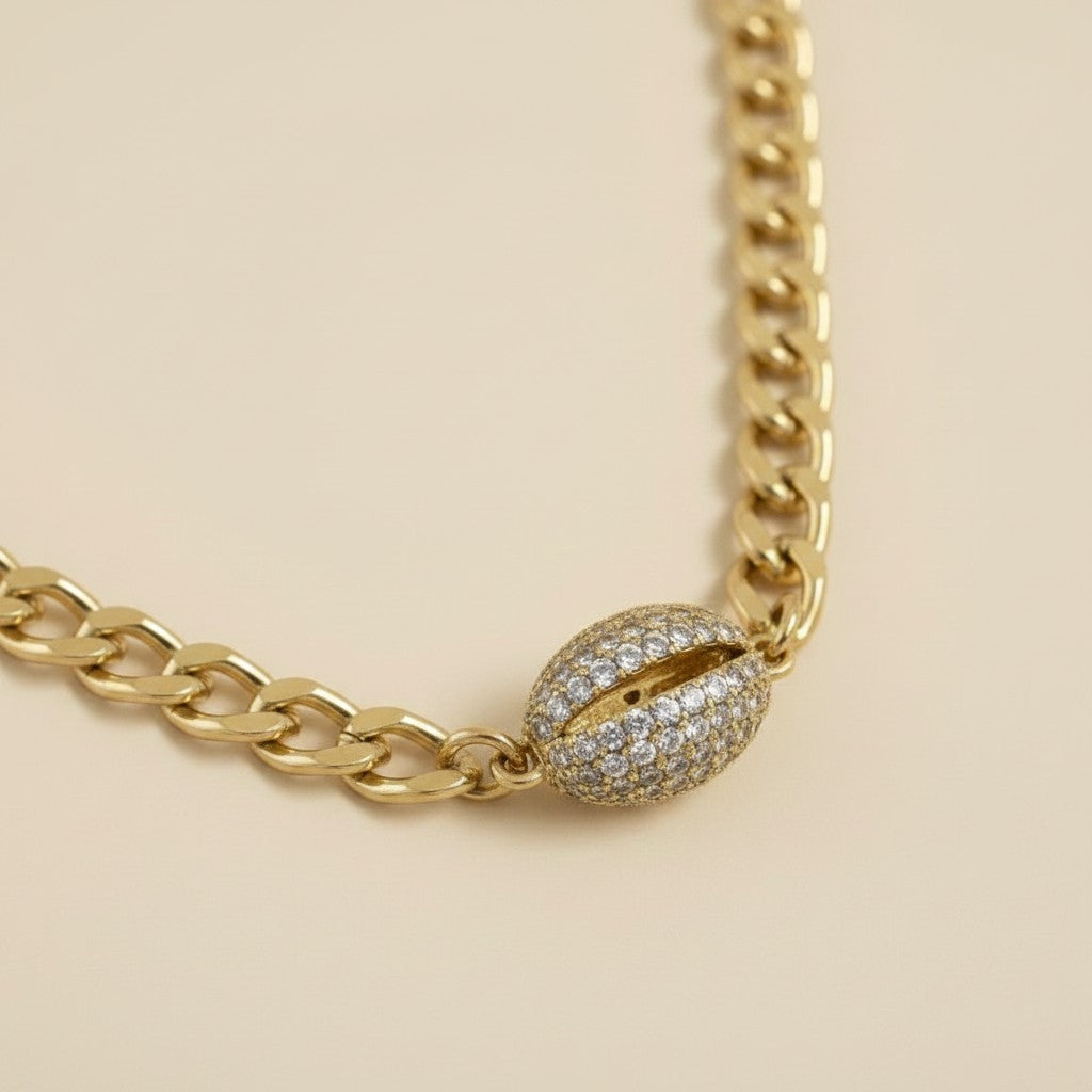18k Gold Filled Cowrie Shell CZ Choker Necklace | Coastal Chic Meets Modern Glamour