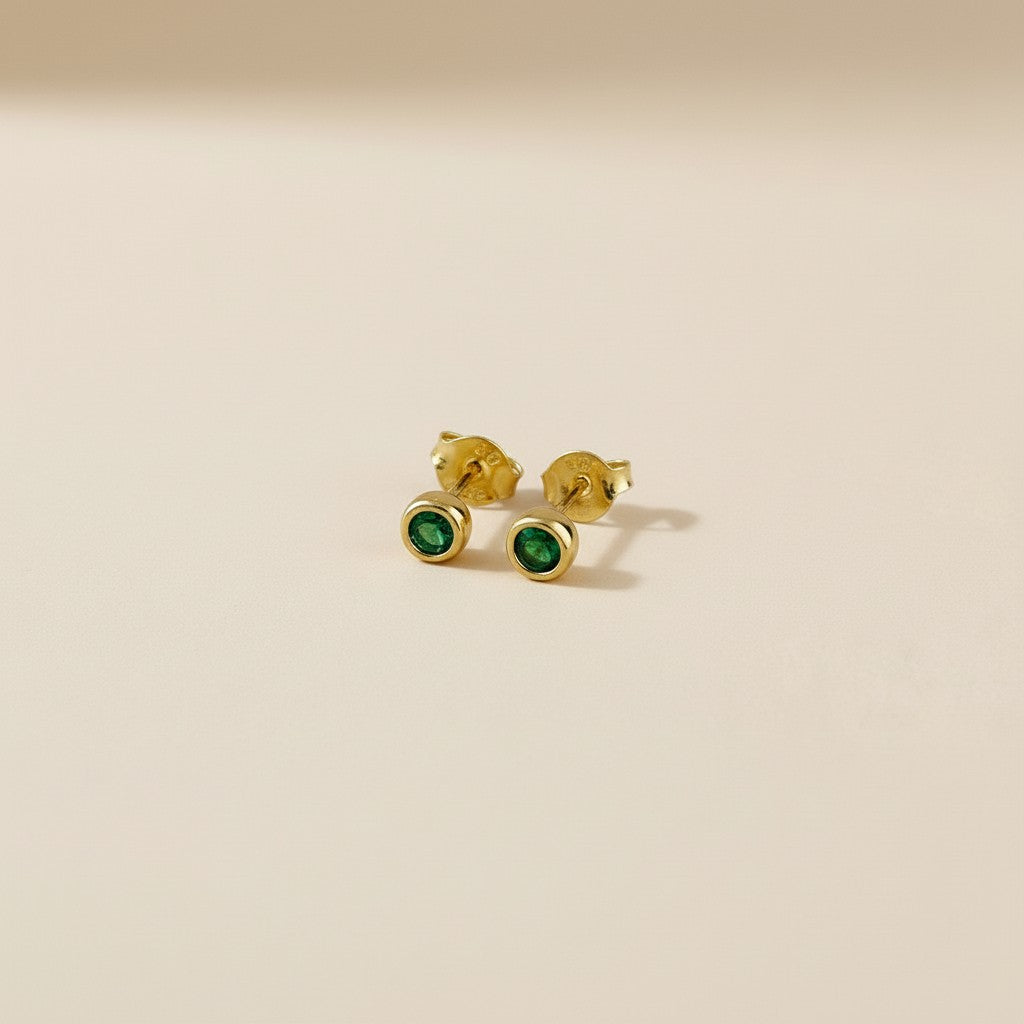 Delicate 18k Gold Filled Bezel CZ Stud Earrings - Dainty Round Diamond Look Studs