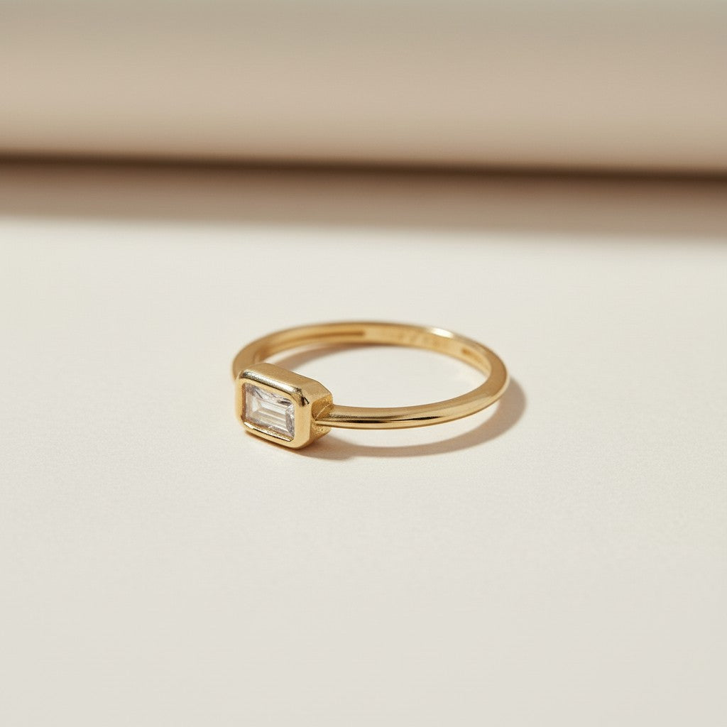 Dainty Rectangle Ring | Minimalist Solitaire CZ Ring | Delicate Stacking Ring | Gift for Her