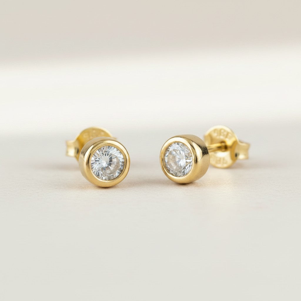 18k Gold Filled Round CZ Stud Earrings | Timeless Everyday Classic