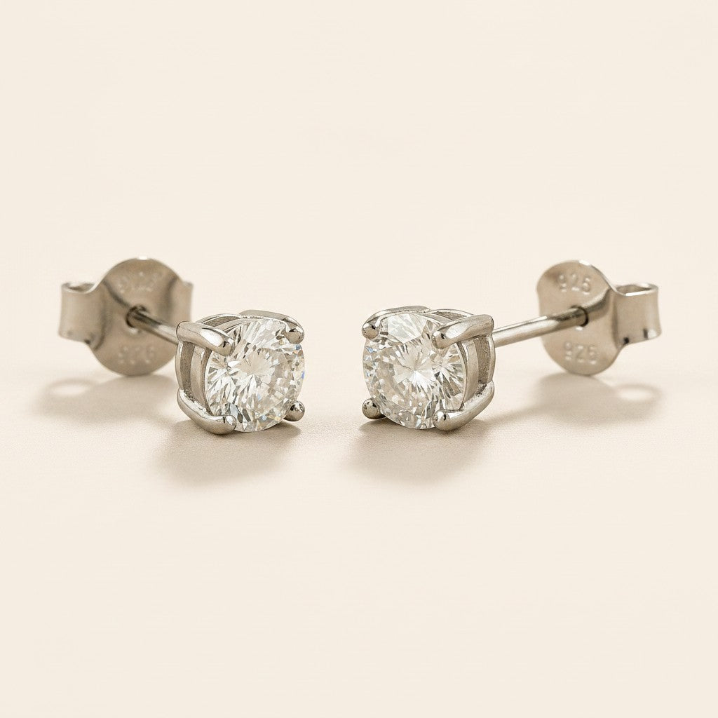 Princess Cut Moissanite Stud Earrings | .925 Sterling Silver, Rhodium Plated