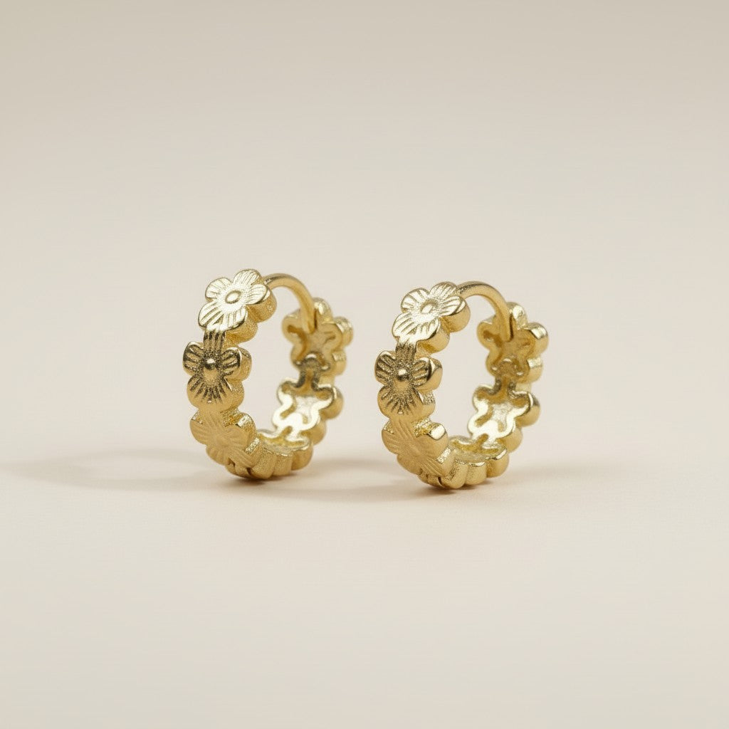Flower Huggie Hoop Earrings for Women - Small Gold Hoops