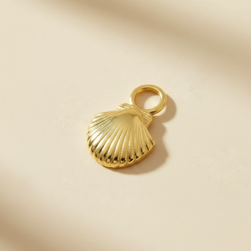🐚 18k Gold Filled Scalloped Shell Charm — The Sea, Hanging From Your Hoop. One Charm. All Summer.