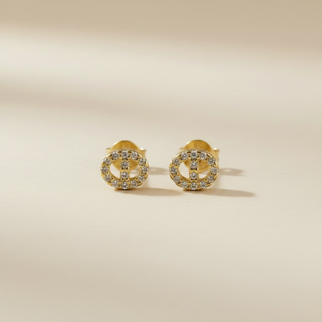 ⚓ 18k Gold Filled Mini CZ Mariner Stud Earrings — The Anchor Link, Miniaturized. Perfectly.