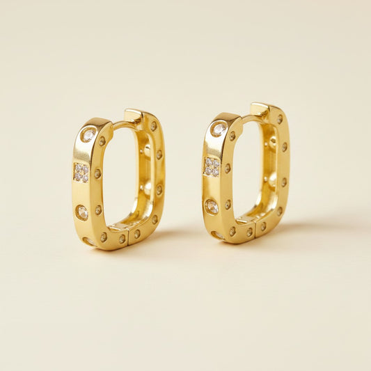 18k Gold Filled Medium Rectangular Clicker Hoop Earrings | Modern Sparkle