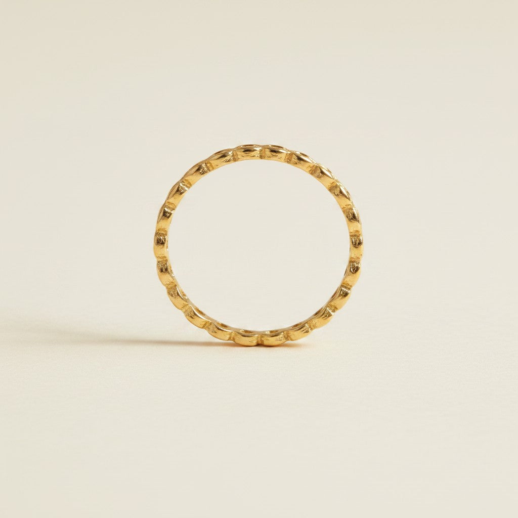 18k Gold Filled Flat Beaded Band Ring