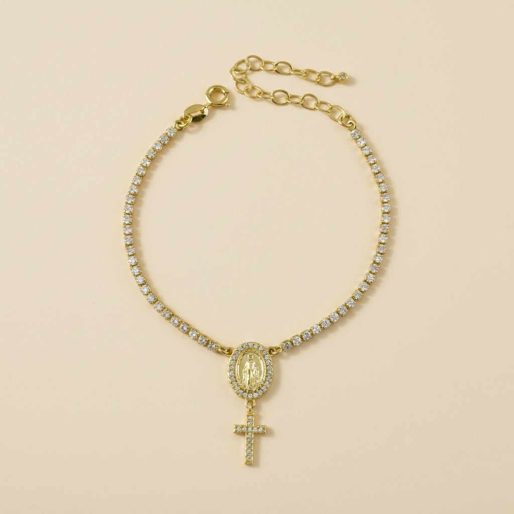🙏 18k Gold Filled Pavé Mary CZ Tennis Bracelet — The Most Brilliantly Framed Devotion at the Wrist.