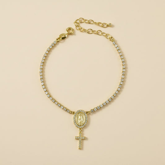🙏 18k Gold Filled Pavé Mary CZ Tennis Bracelet — The Most Brilliantly Framed Devotion at the Wrist.