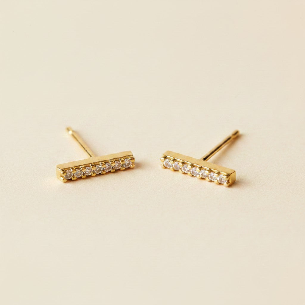 ✨ 18k Gold Filled CZ Bar Stud Earrings — The Line. The Sparkle. The Daily Essential.