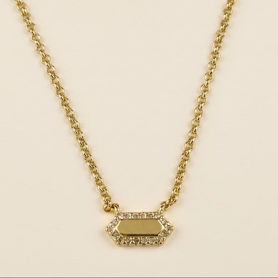 18k Gold Filled Pointed Rectangle Plate CZ Necklace | Modern Geometric Elegance