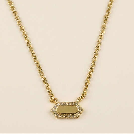 18k Gold Filled Pointed Rectangle Plate CZ Necklace | Modern Geometric Elegance