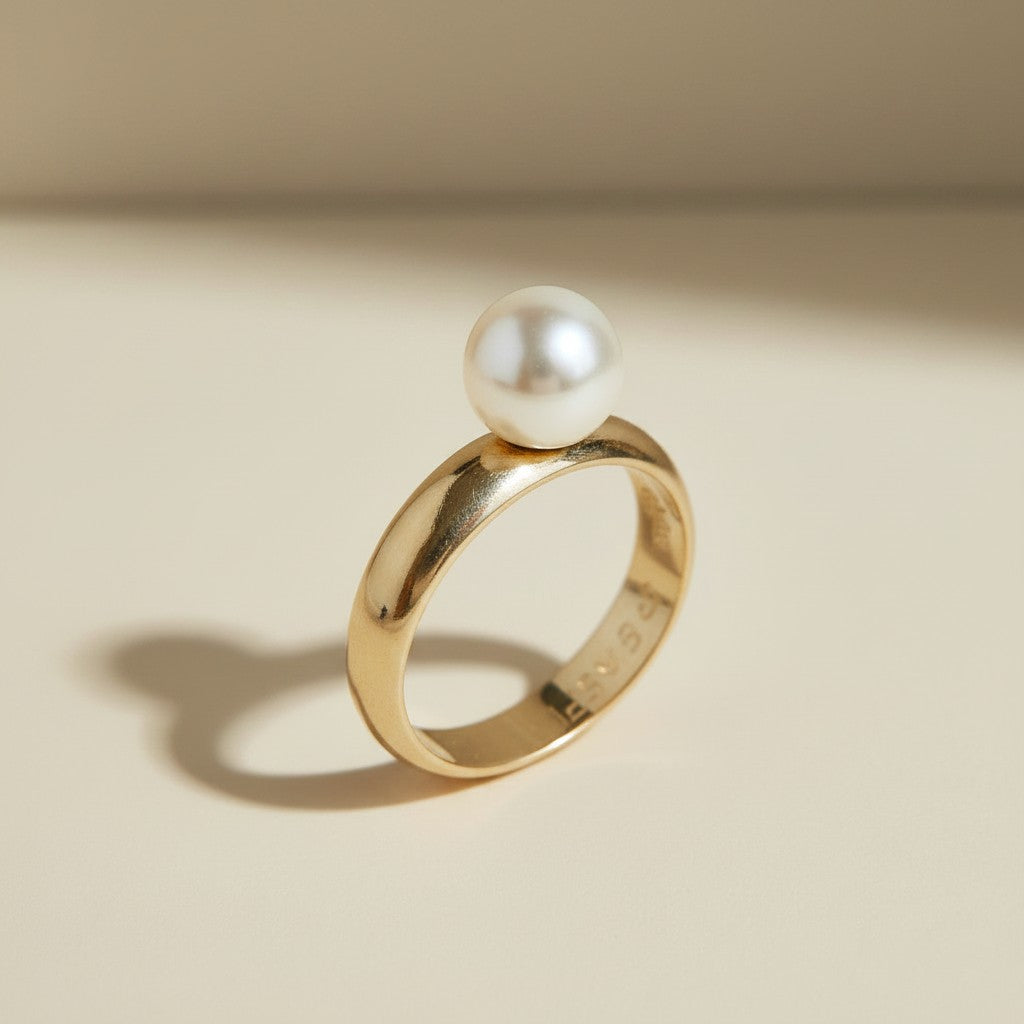 18k Gold Filled Solitaire Pearl Ring