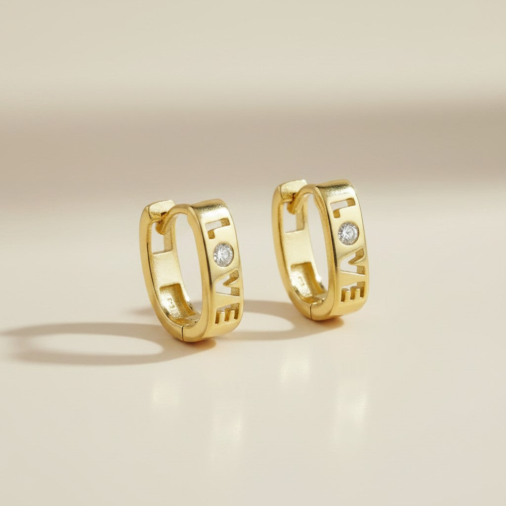 💛 18k Gold Filled LOVE Hoop Earrings — Four Letters. One Stone. The Word That Fits Every Occasion.