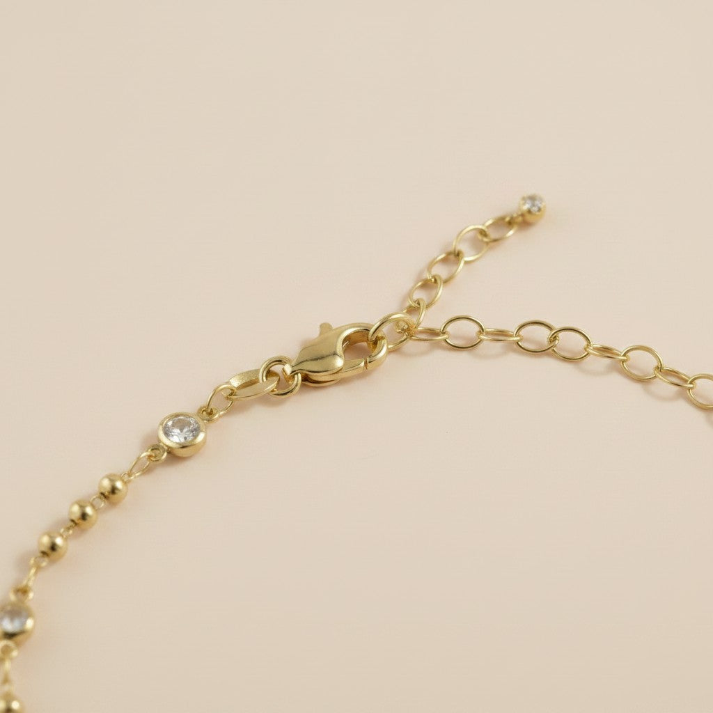 ✨ 18k Gold Filled Bead & CZ Anklet — The Same Warm Rhythm. All the Way Down.