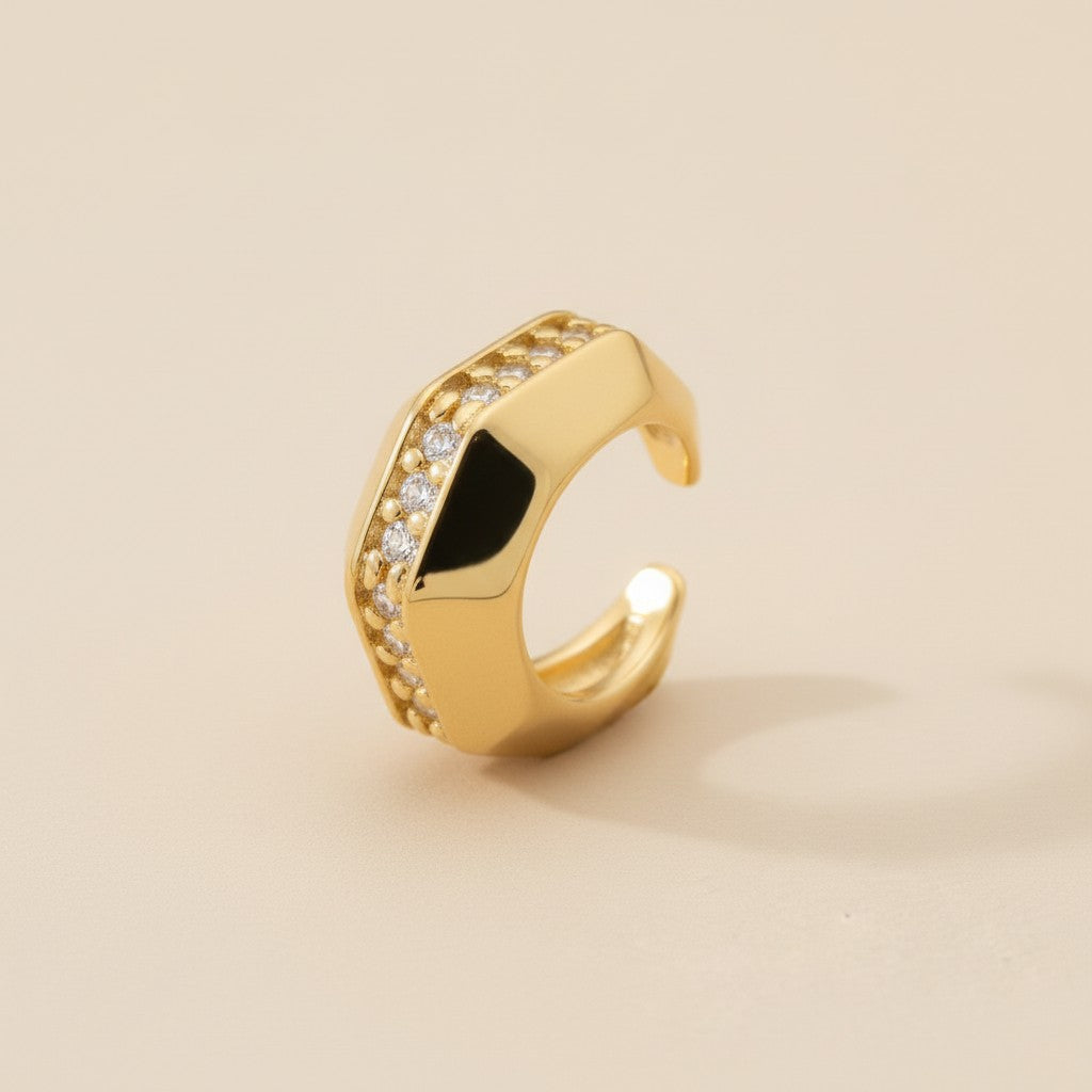 Geometric Ear Cuff with CZ - No Piercing Ear Cuff for Women