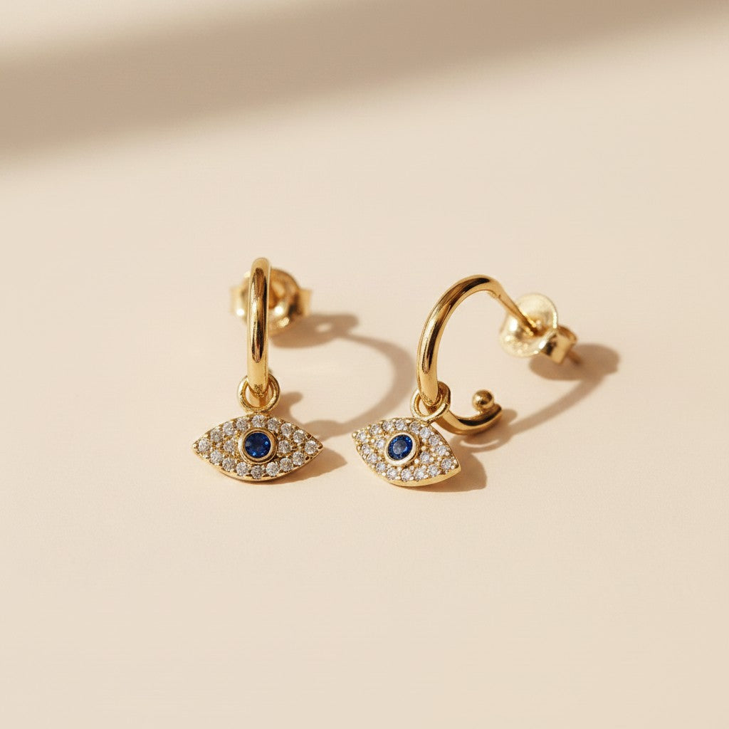 18k Gold Filled Evil Eye Hoop Earrings | Minimalist Protection Jewelry