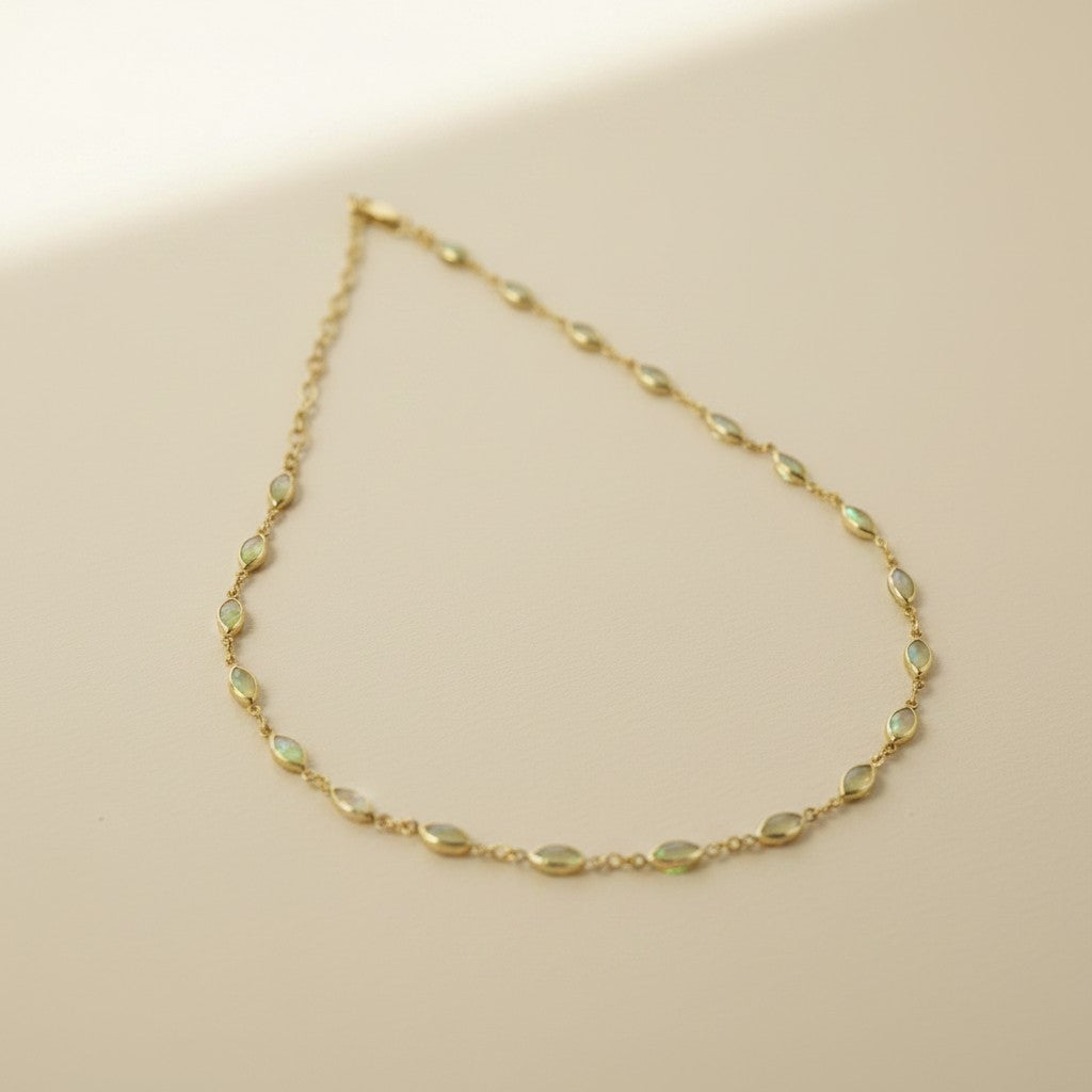 18k Gold Filled Ellipse Opal Choker Necklace