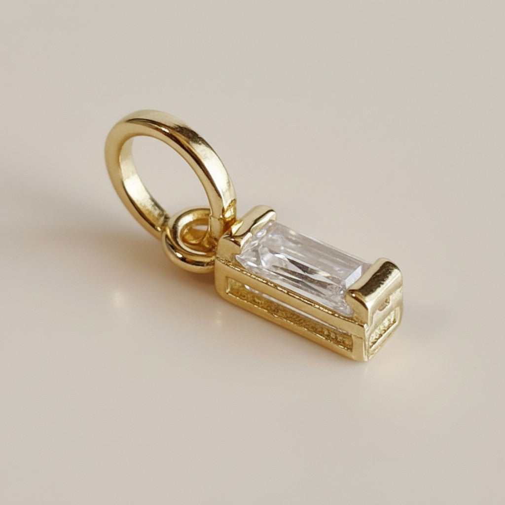 Baguette CZ Pendant Charm for Women - Delicate Diamond Look Necklace Charm | Layering Jewelry Set
