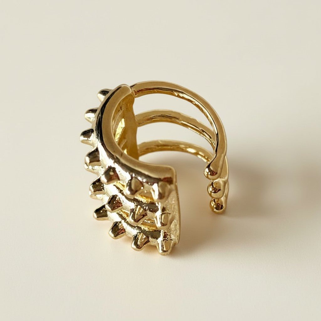 ⚡ 18k Gold Filled Triple Spike Ear Cuff — Three Points. Pure Gold Edge. No Piercing.