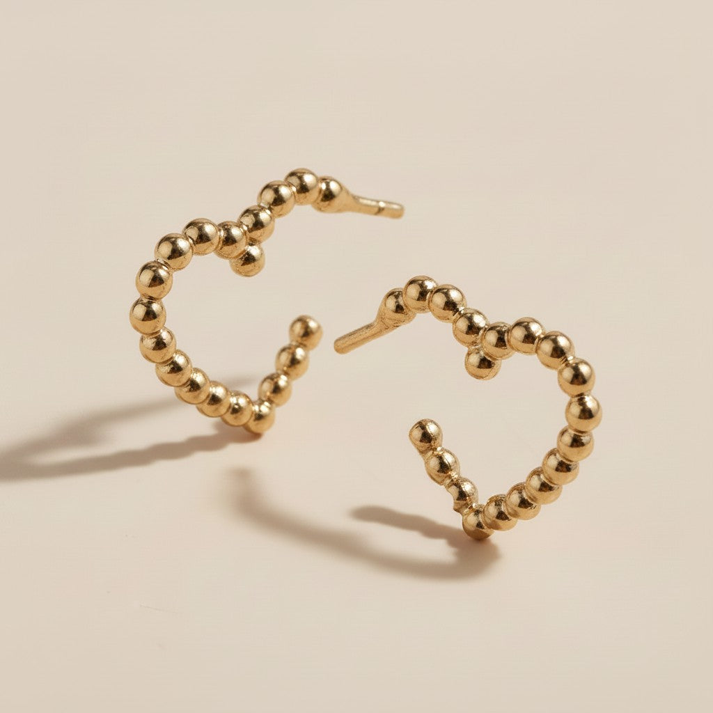 💛 18k Gold Filled Beaded Heart Hoop Earrings — The Love Shape, Traced in Granulated Gold.