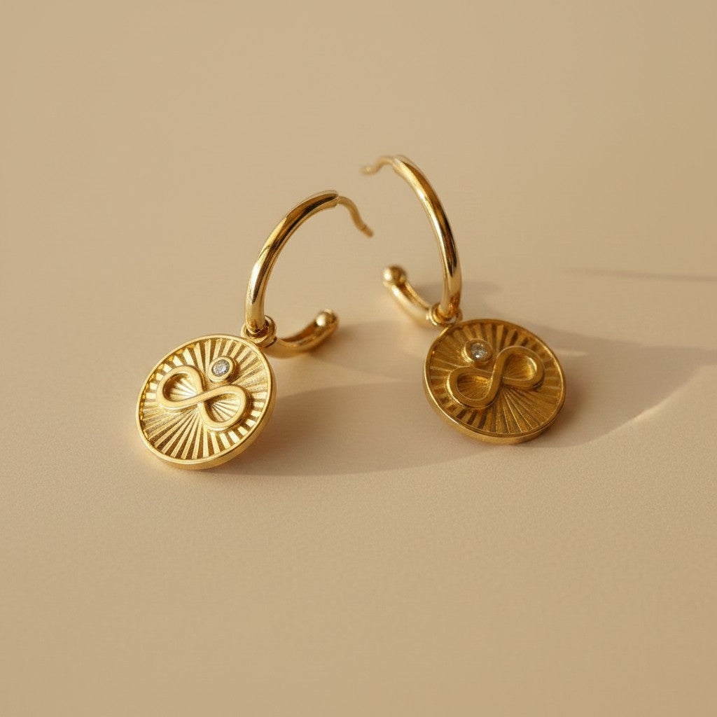 ✨ 18k Gold Filled Infinity Sunburst CZ Hoop Earrings — Forever, Radiating Outward.