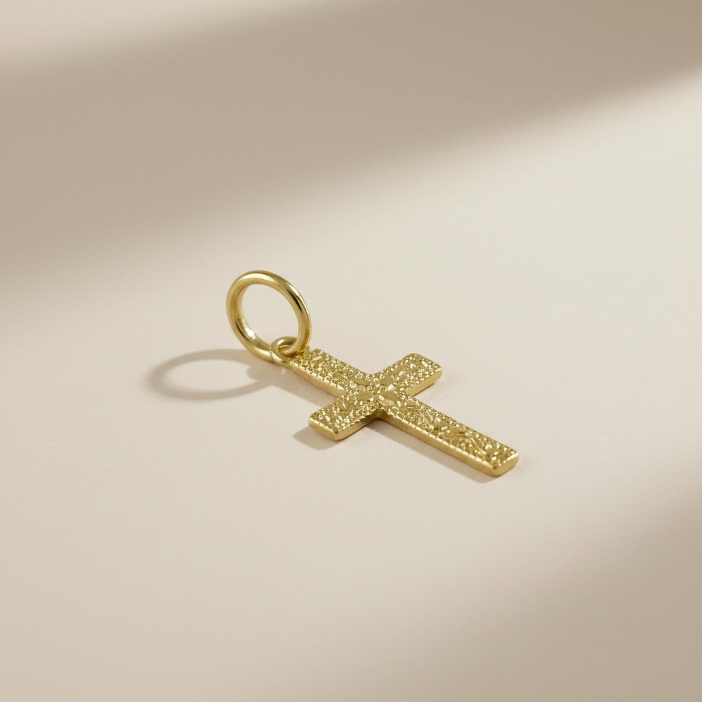18k Gold Filled Engraved Milgrain Cross Charm — Faith with Old-World Craftsmanship. Worn Today.