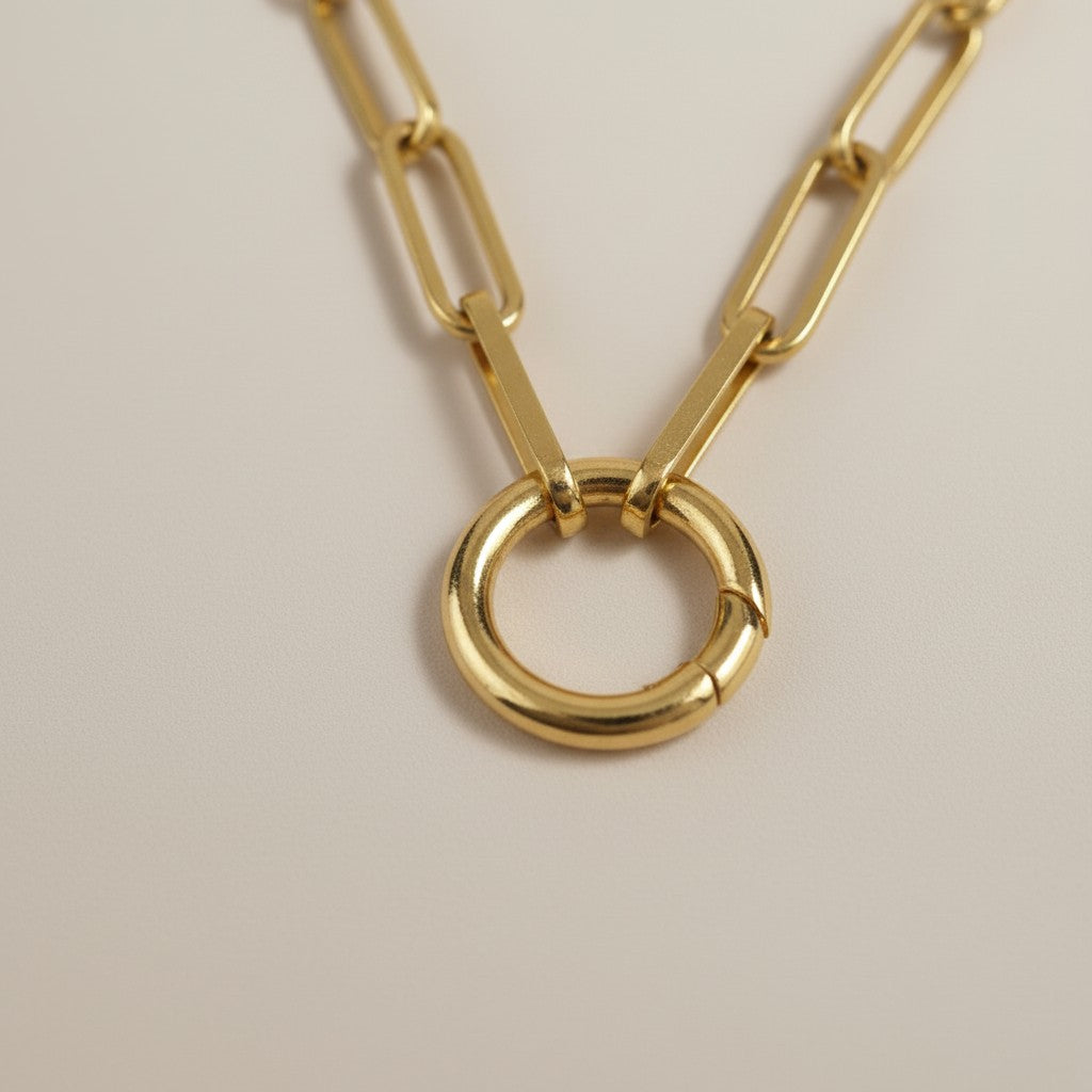 Paperclip Chain Necklace with Carabiner Clasp - Charm Ready Chain
