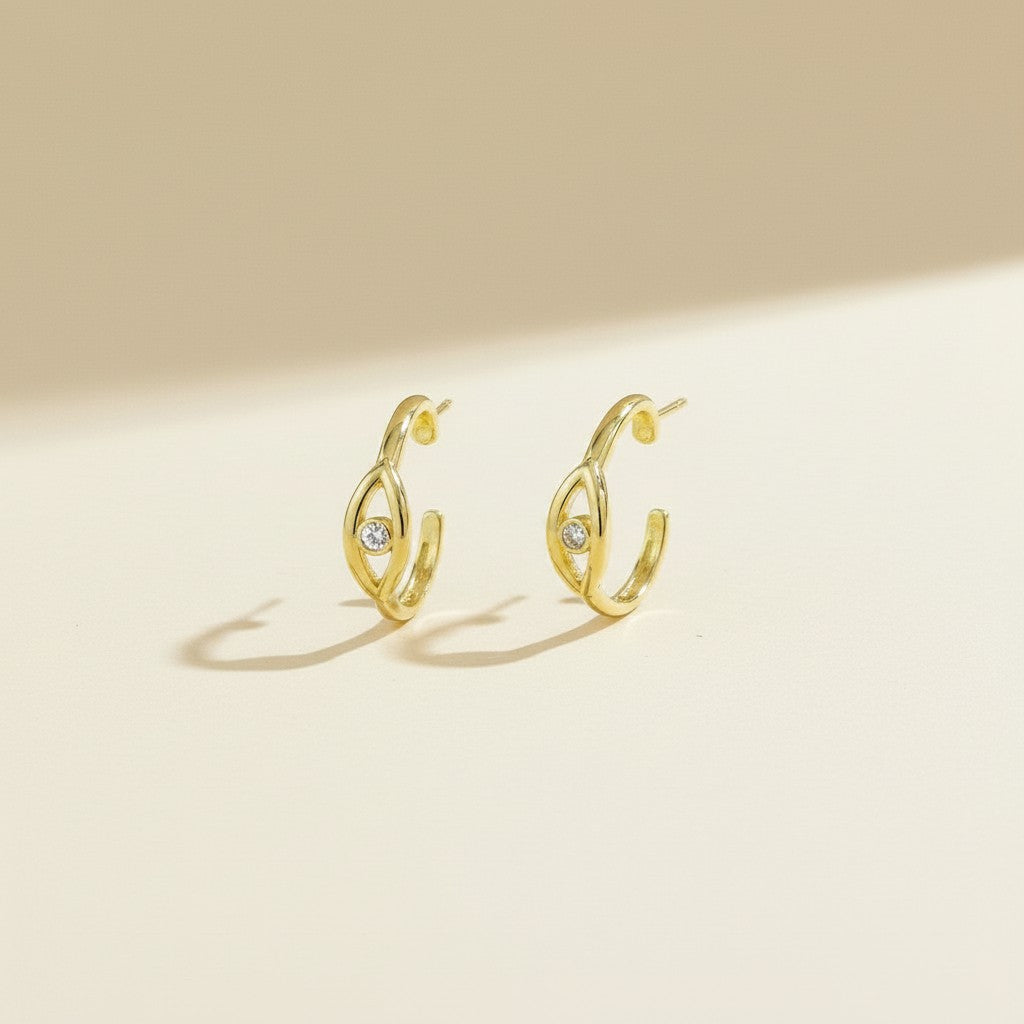 18k Gold Filled CZ Eye C- Hoop Earrings
