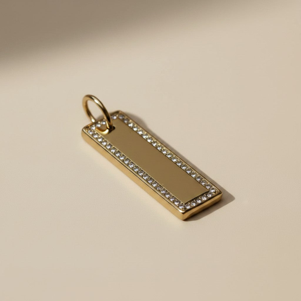 ✨ 18k Gold Filled CZ Bar Pendant — A Wide Bar. A Single Sparkling Edge. Understated Glamour.