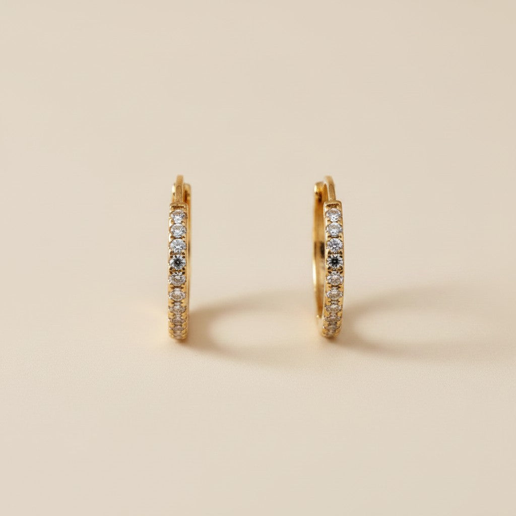 18k Gold Filled Thin Line CZ Hoop Earrings | Sleek Everyday Sparkle