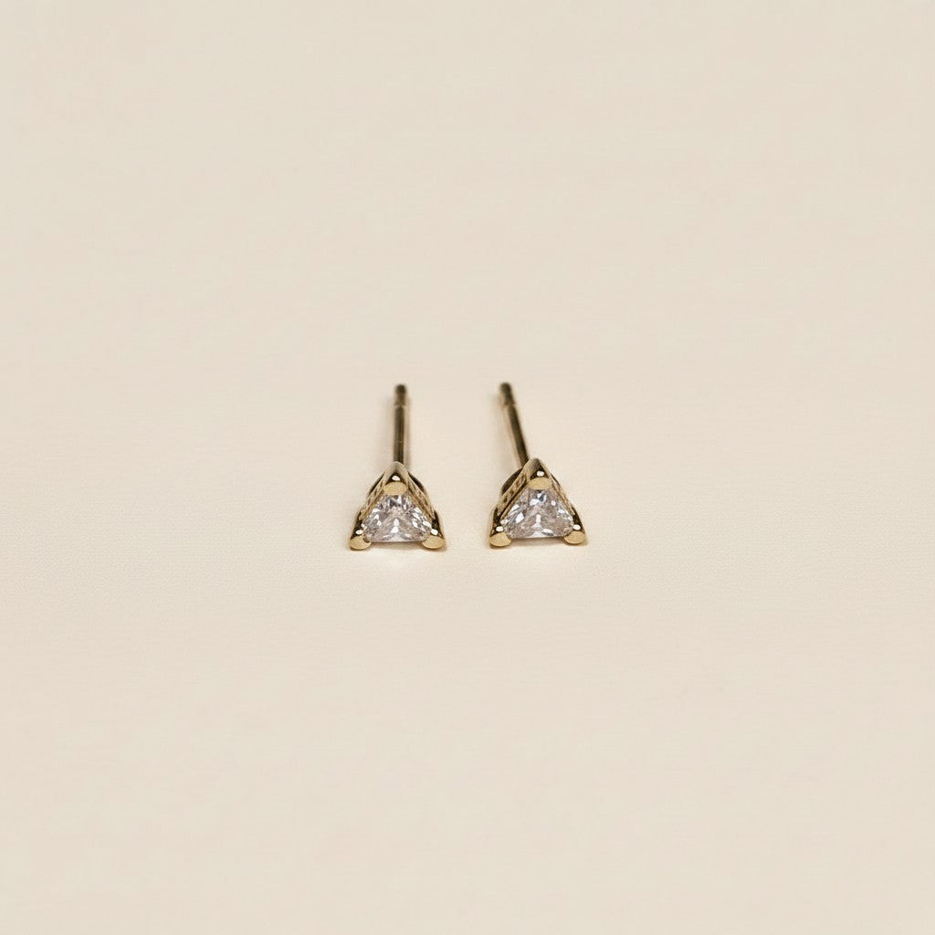 ✨ 18k Gold Filled CZ Triangle Stud Earrings — Three Sides. One Stone. Geometric Edge.