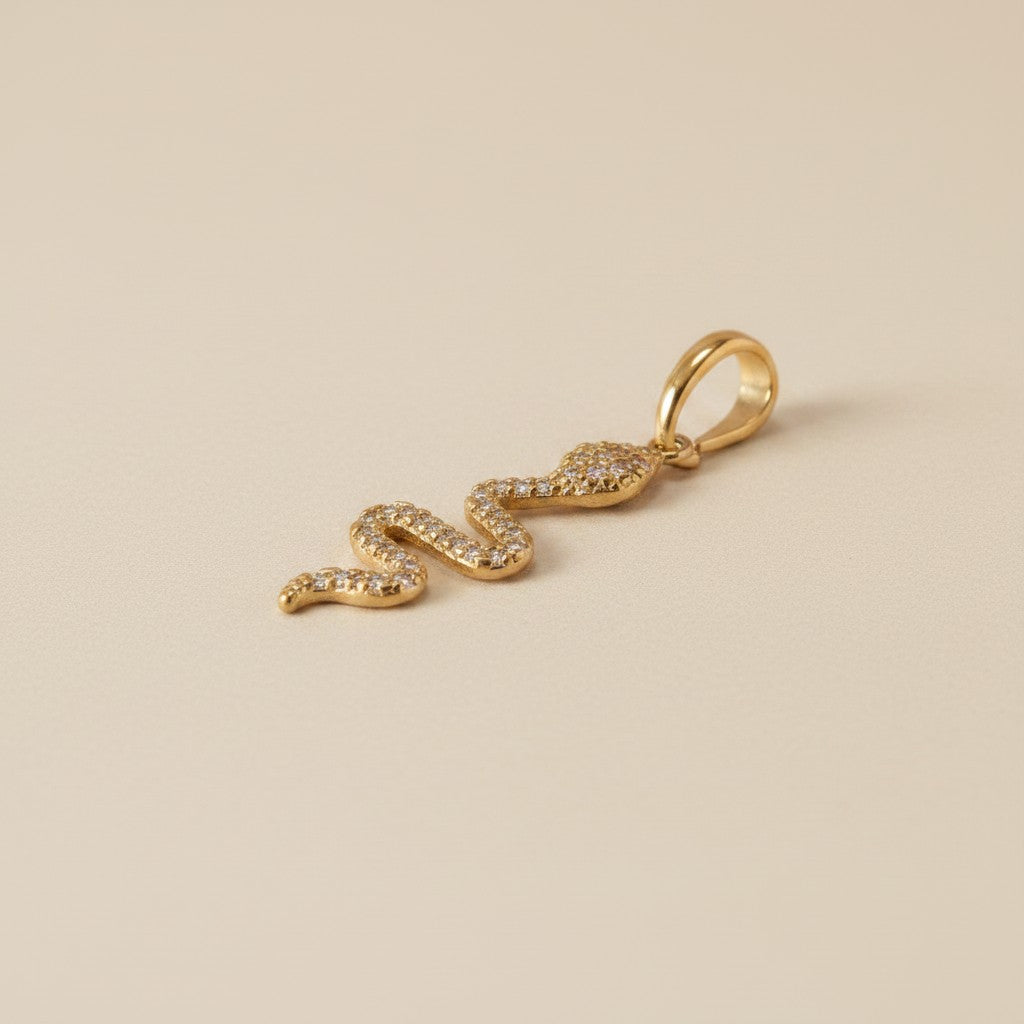 🐍 18k Gold Filled Micro Pavé Serpent Pendant — Transformation, Set in Continuous Crystal Light.