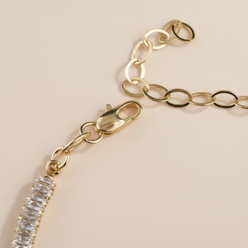 Tennis Bracelet for Women | Baguette Cut CZ Crystal Bracelet | Adjustable 6.5" Chain