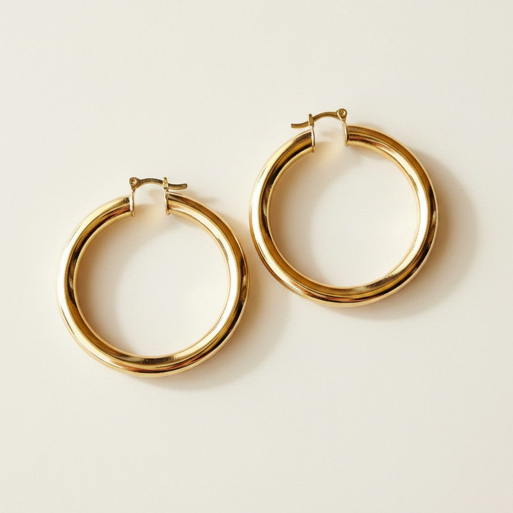 ✨ 18k Gold Filled Large Plain Tube Hoop Earrings — Statement Size. Featherlight Feel. All Day, Every Occasion.