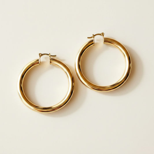 ✨ 18k Gold Filled Large Plain Tube Hoop Earrings — Statement Size. Featherlight Feel. All Day, Every Occasion.