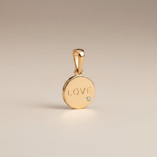 💛 18k Gold Filled LOVE Inscription CZ Pendant — Four Letters in Gold. One Stone. Everything Said.