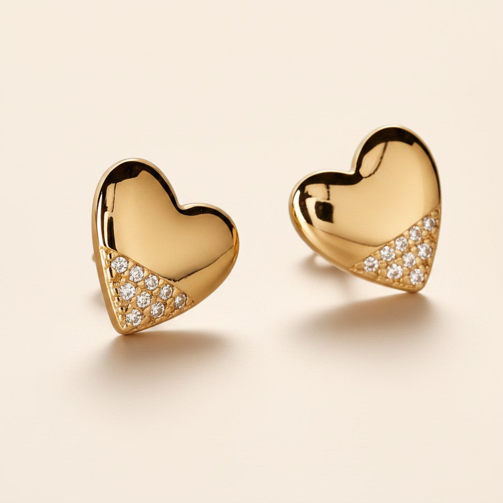 18k Gold Filled Heart Stud Earrings with CZ | A Collection of Love