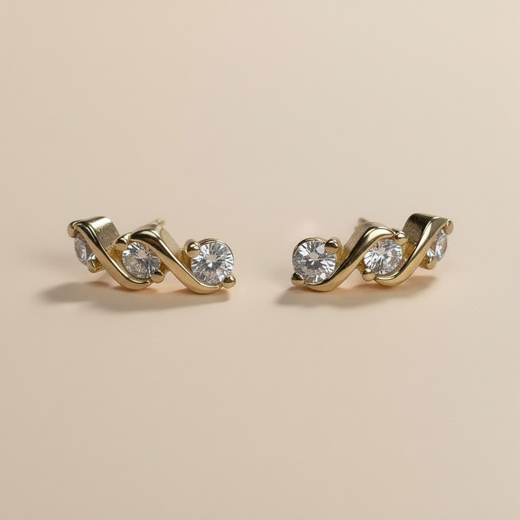 Triple CZ Stud Earrings 18K Gold Filled - 15mm Sparkly Cubic Zirconia Studs