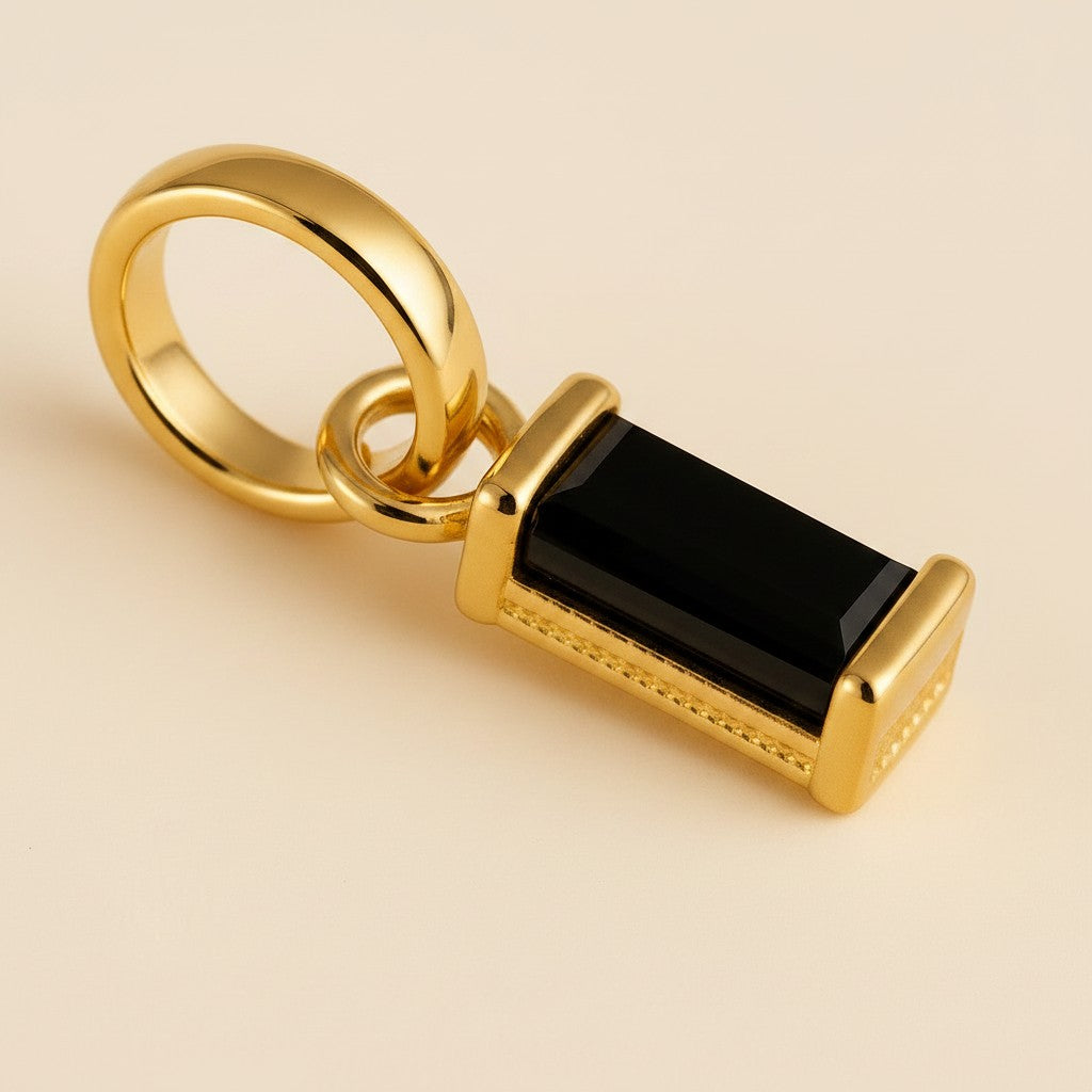 18k Gold Filled Black Baguette Charm Pendant | Complete Your Collection
