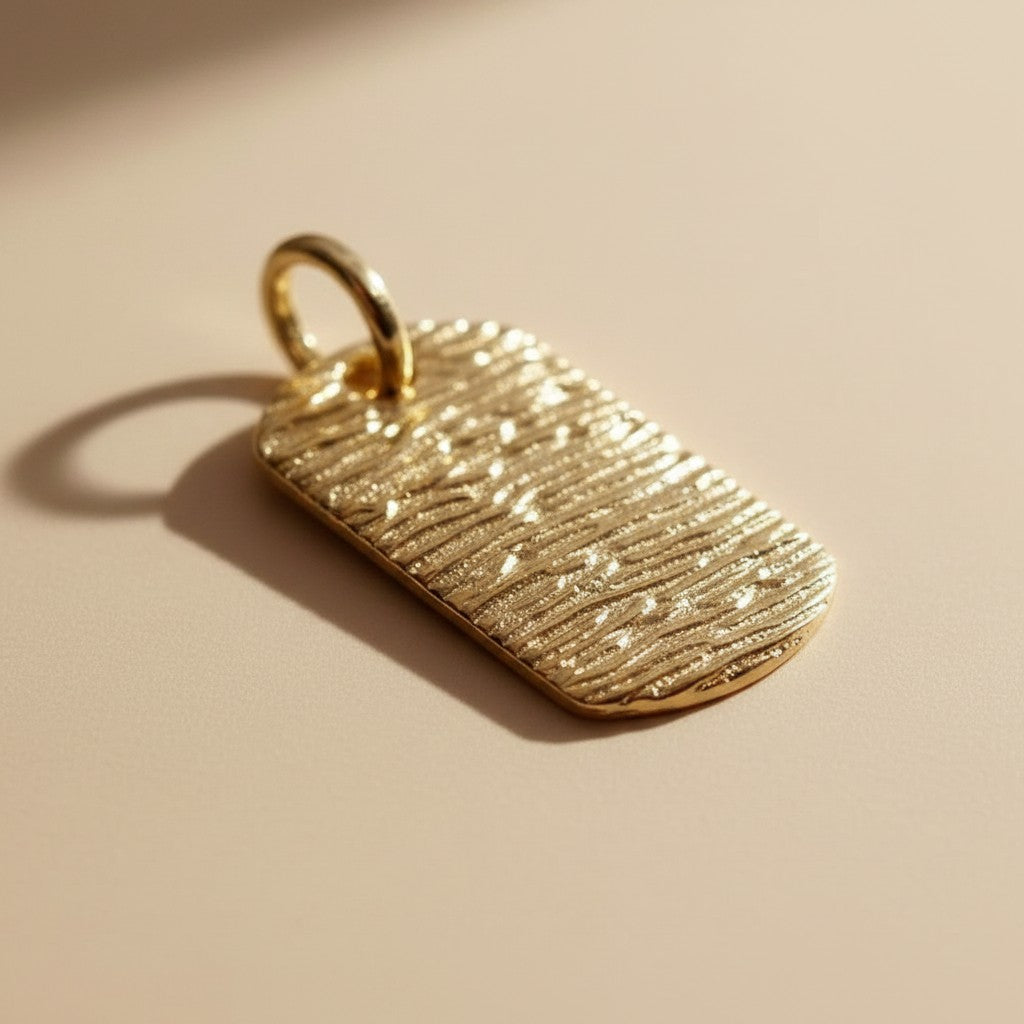 18k Gold Filled Textured Dog Tag Pendant | Modern Classic