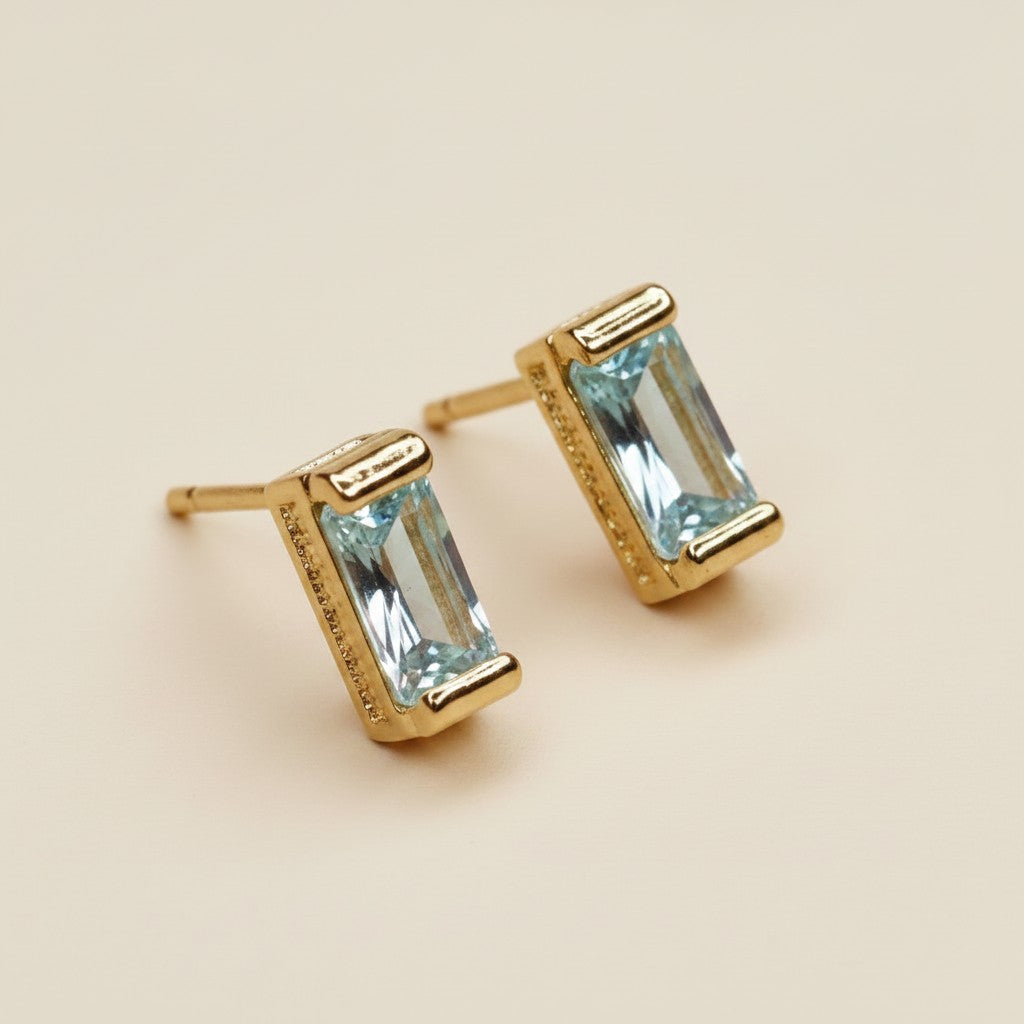 18k Gold Filled Baguette Birthstone Stud Earrings | Personalized Birthday Gift
