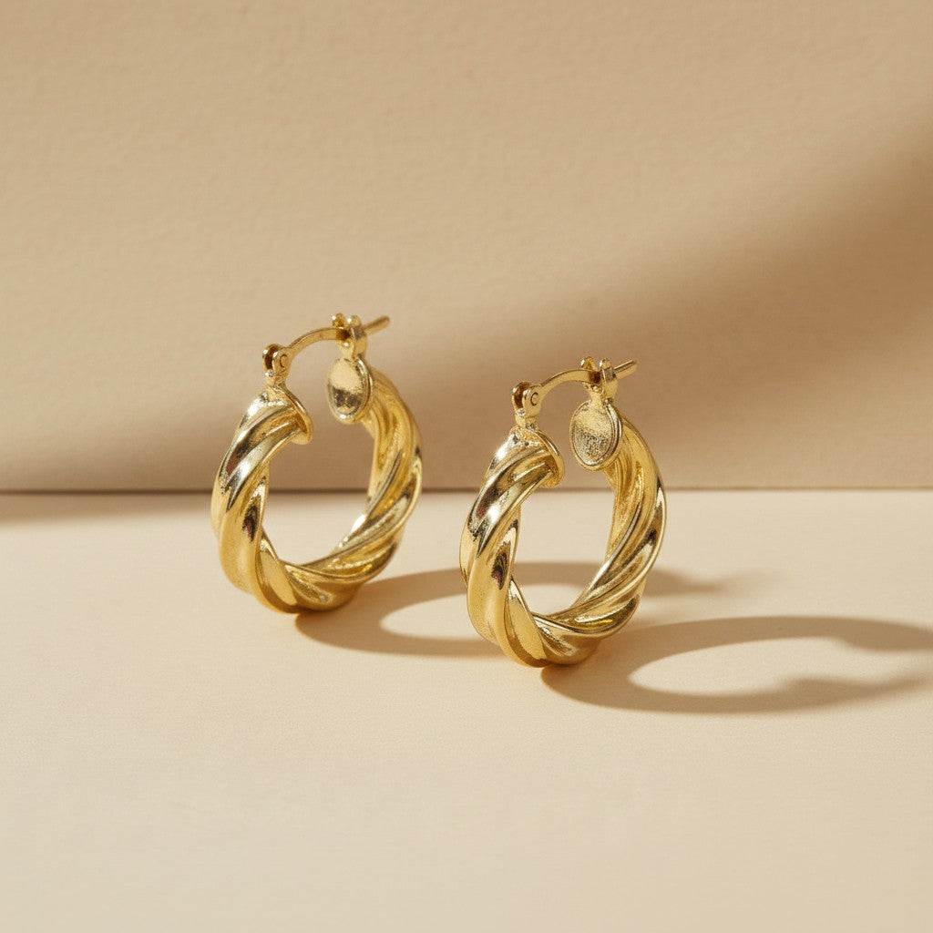 18k Gold Filled Twisted Hoop Earrings | Italian-Inspired Design