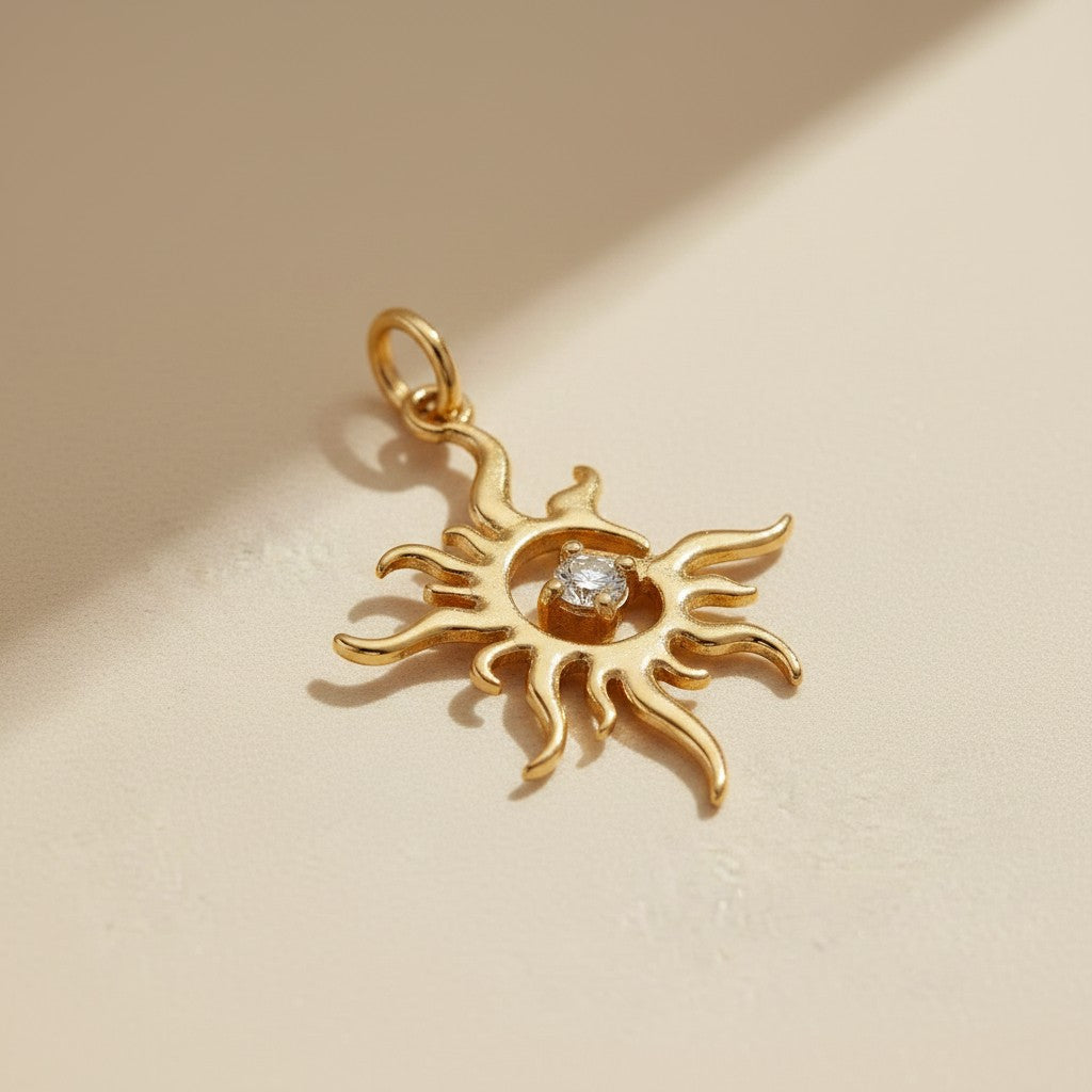 18k Gold Filled Radiant Sun CZ Pendant — Light at the Center. Gold Reaching Outward.